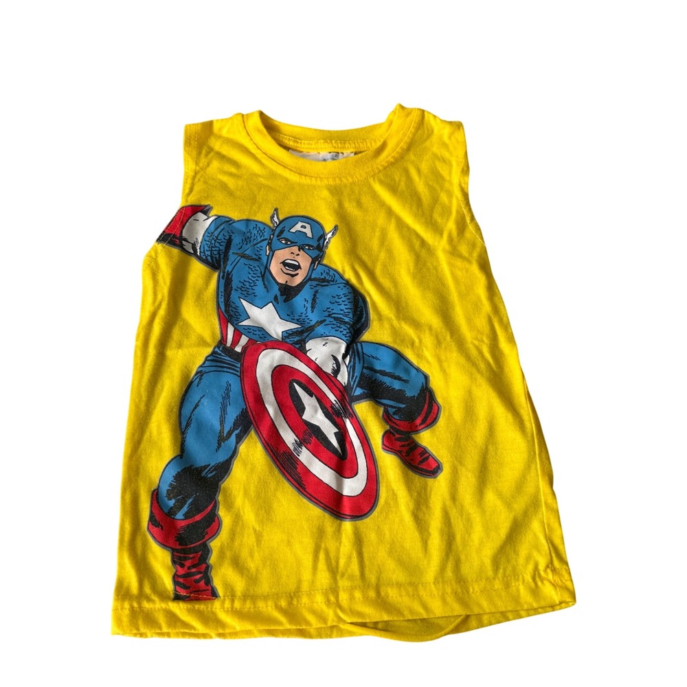Marvel Captain America Yellow Sleeveless Graphic Tank Top Boys 4T RN77272
